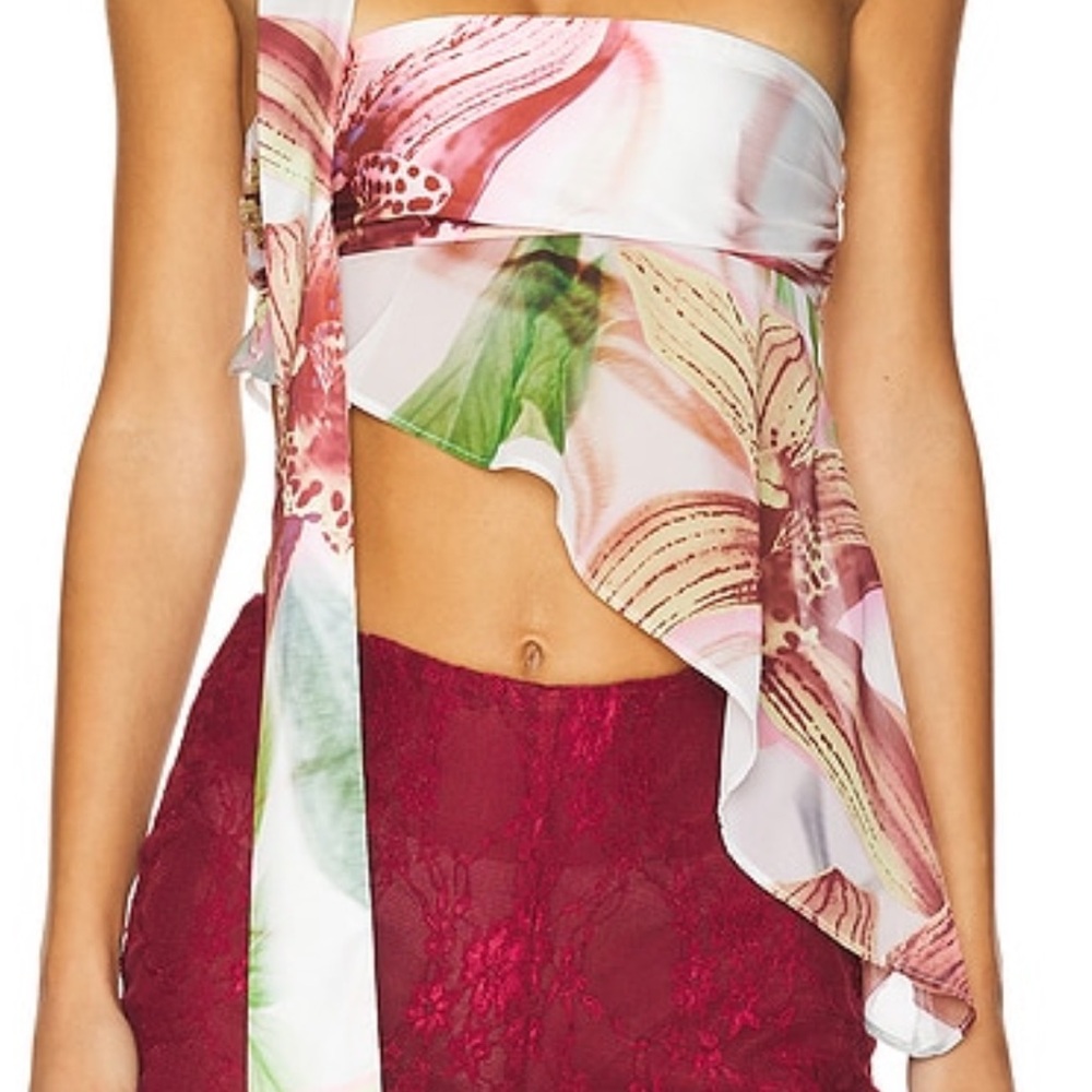 Jaded London Floral Strapless Asymetrical Top